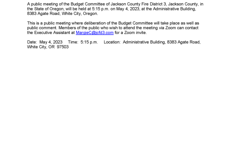 Budget Committee Meeting Notice 5/4/23